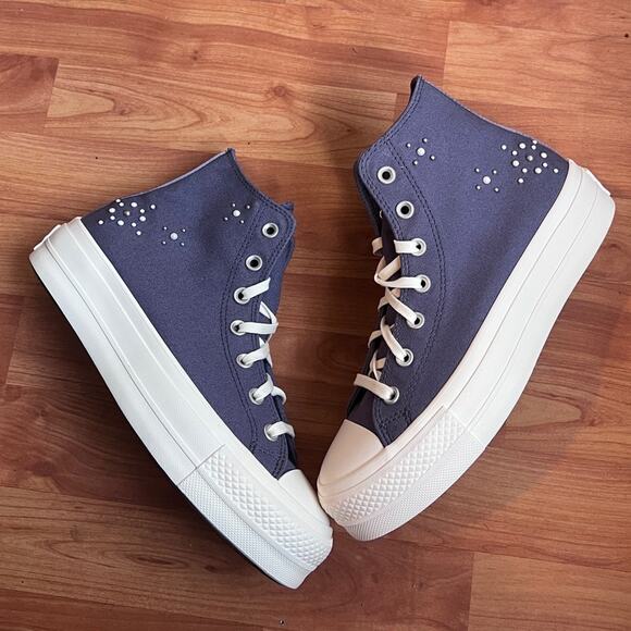 NEW Womens Size 8.5 Converse Chuck Taylor All Star Lift Pearls Studs High Shoe - Picture 3 of 12